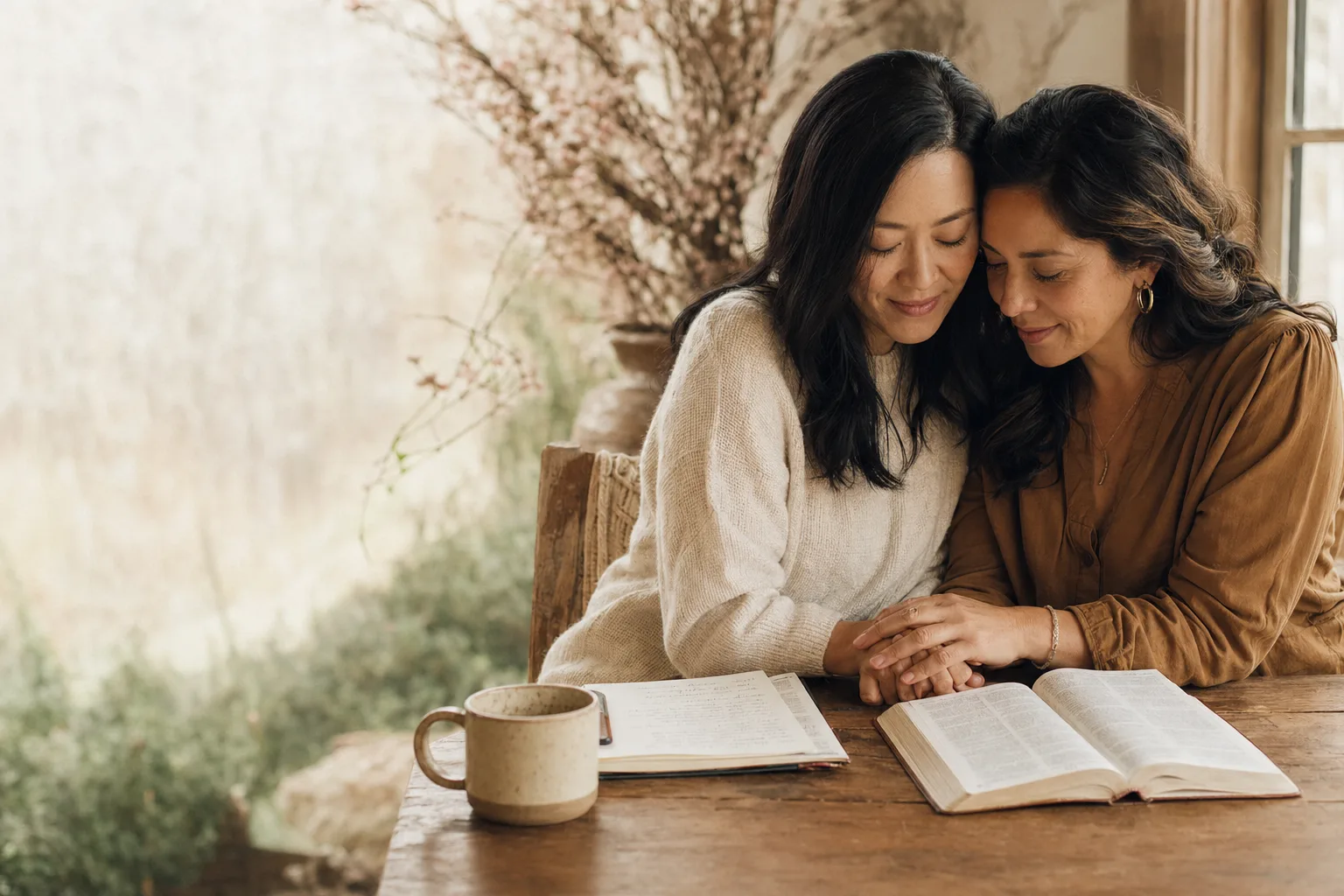 Two women with Bible and journal