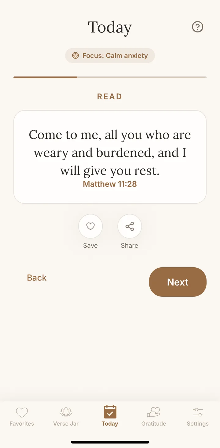 Faith Jar morning ritual - Read step showing Matthew 11:28, Come to me all you who are weary